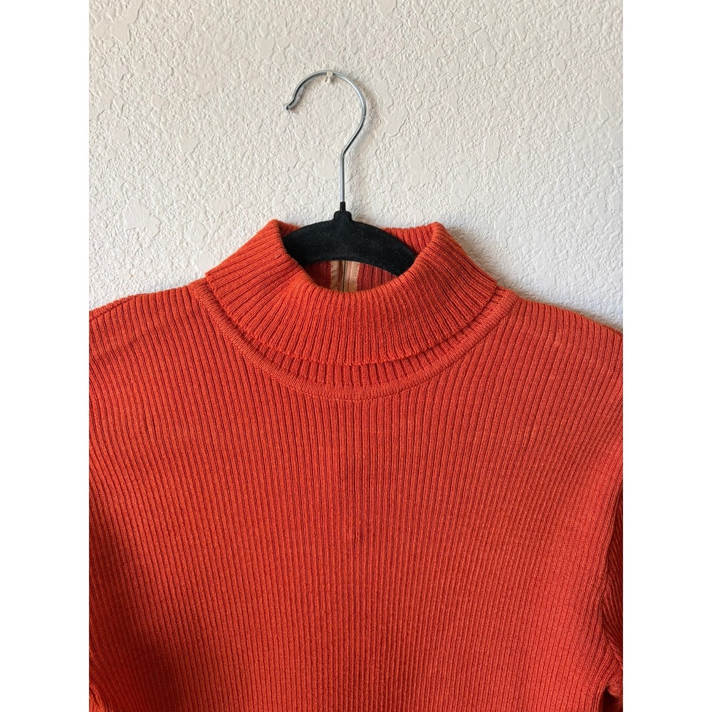 Vintage Burnt Orange Ribbed Turtleneck Sweater Back Zip Mock Neck Romania 34 - Picture 3 of 8